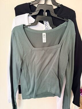 90 Degree By Reflex Ribbed Square-Neck Long Sleeve Top - Olive